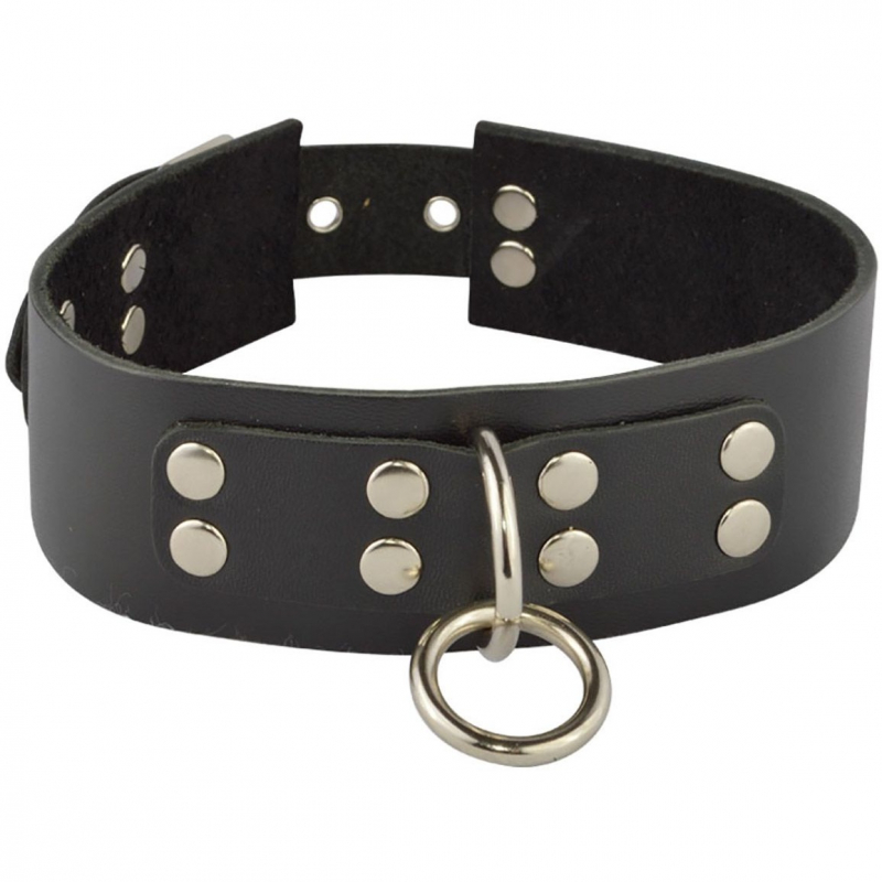 Ошейник с металлическими клепками "Sitabella" черный, кожа 